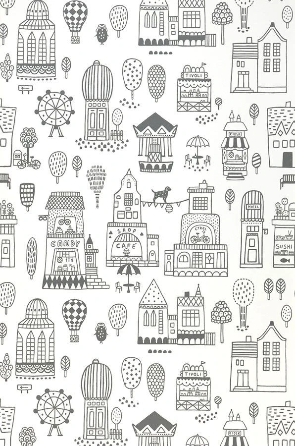 Tapete Small Town Weiss 2 Tapete Small Town Weiss – Bild 2