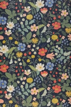 Tapete Strawberry Garden Stahlblau