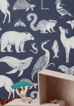 Ferm LIVING Tapete Animal Graublau