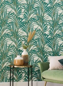 Tapete Palmetto Perlopalgrün