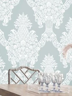 Tapete Pineapple Damask Pastelltürkis