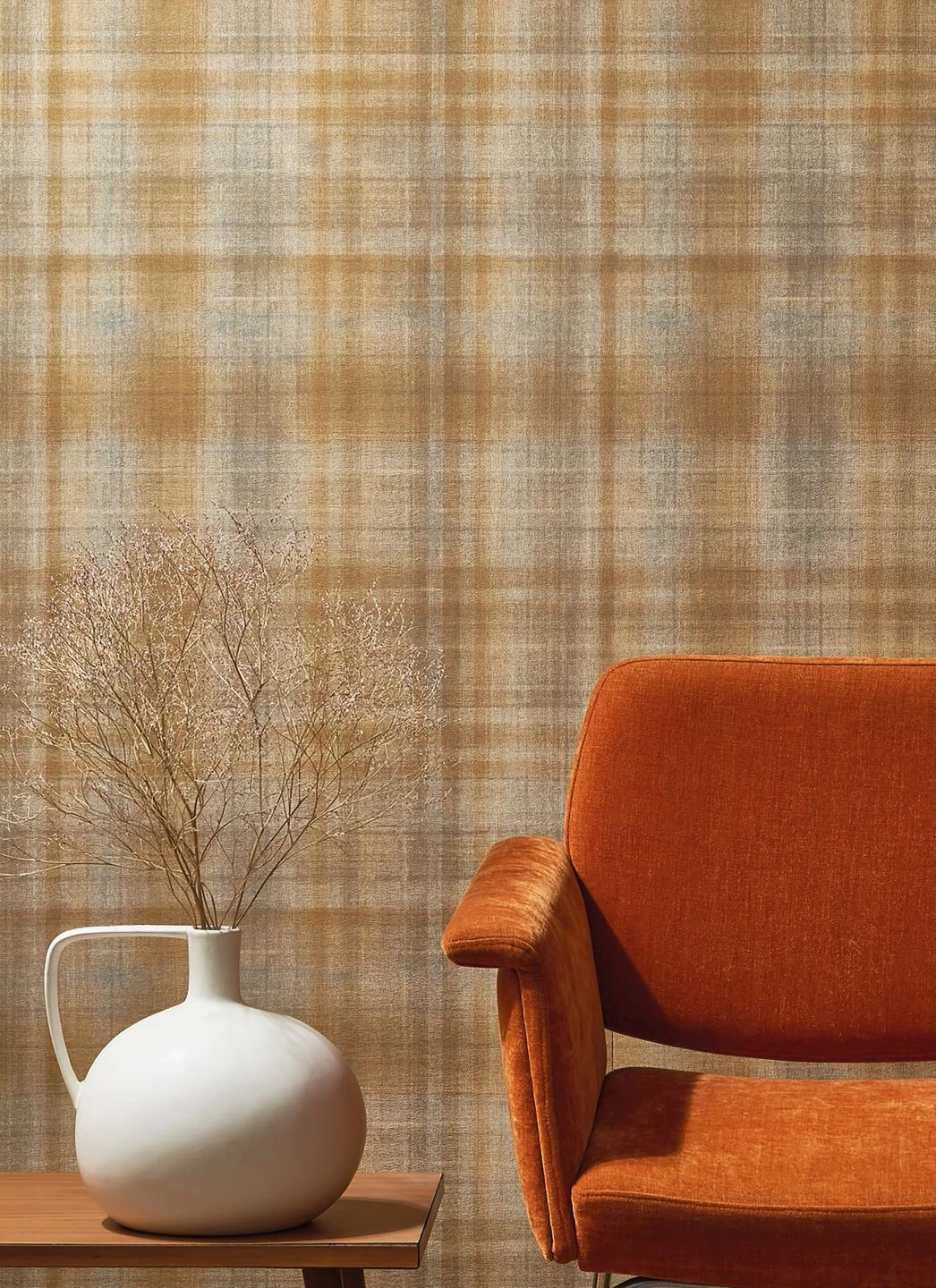 Tapete Shabby Tartan Orangebraun 1 Tapete Shabby Tartan Orangebraun