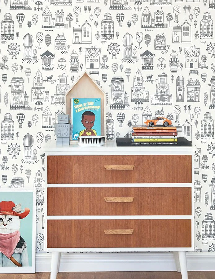 Tapete Small Town Weiss 3 Tapete Small Town Weiss – Bild 3