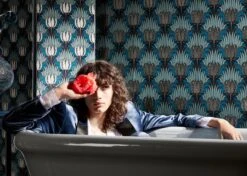 Tapete Tulip And Bird Graublau -Tapetengeschäft Tulip and Bird F 463211 2880x1440